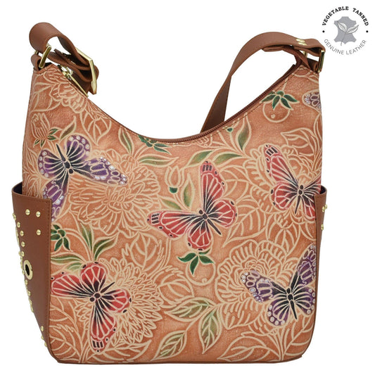 Anuschka Classic Hobo With Studded Side Pockets