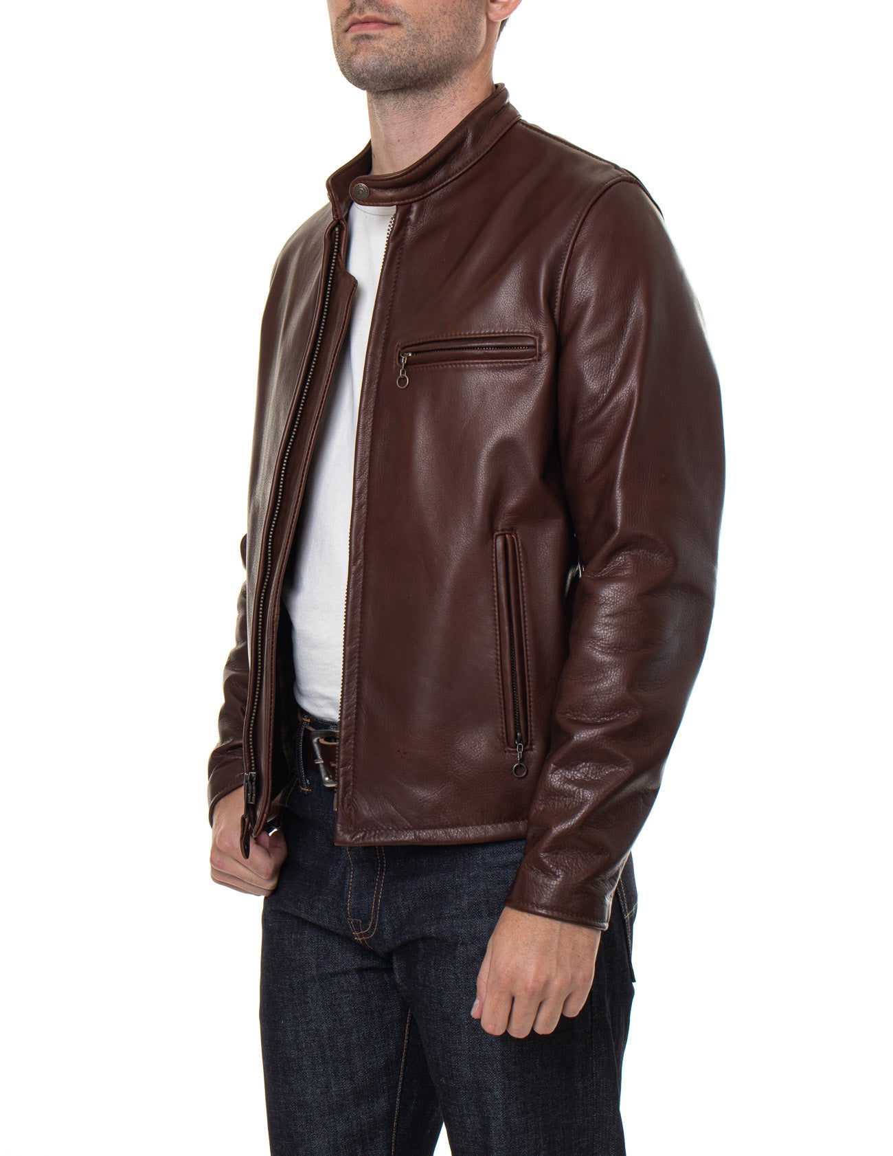Café racer oil tanned cowhide leather moto jacket hotsell